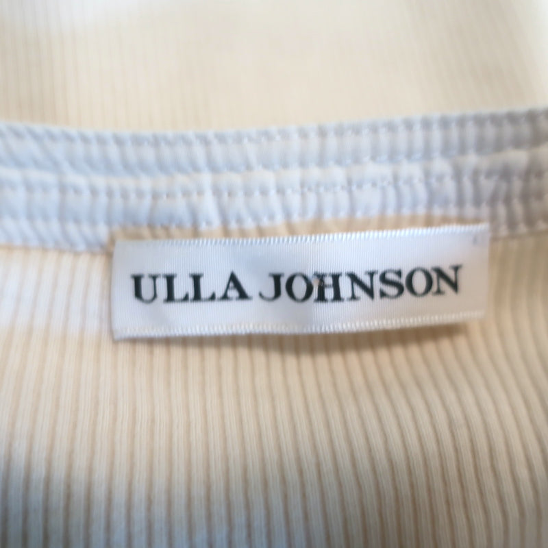 Ulla Johnson Puff Sleeve Top Iman Ivory Cotton Poplin &amp; Ribbed Knit Size Petite