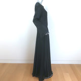 More Noir Julia Long Sleeve Maxi Dress Black Textured Silk Satin Size Large