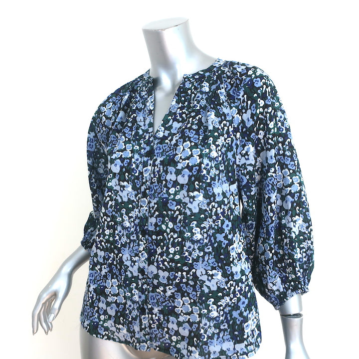 Apiece Apart Top Mitte Blue Floral Print Size Extra Small 3/4 Sleeve Blouse NEW