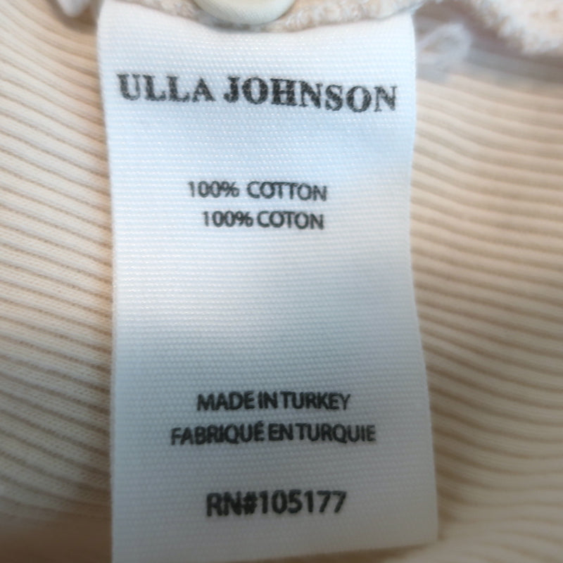 Ulla Johnson Puff Sleeve Top Iman Ivory Cotton Poplin &amp; Ribbed Knit Size Petite