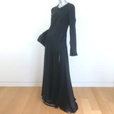 More Noir Julia Long Sleeve Maxi Dress Black Textured Silk Satin Size Large