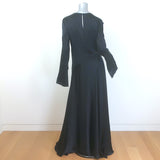 More Noir Julia Long Sleeve Maxi Dress Black Textured Silk Satin Size Large