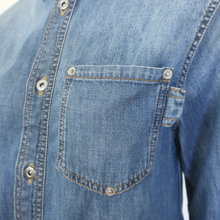Bottega Veneta Washed Denim Shirt Medium Blue Size 40 Long Sleeve Top