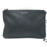 Christian Dior Wristlet Pouch Black Leather Small Flat Clutch