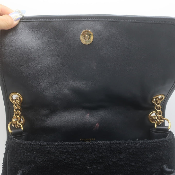 Saint Laurent Niki Medium Quilted Boucle Tweed Crossbody Bag Black