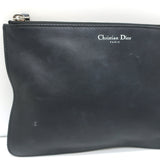 Christian Dior Wristlet Pouch Black Leather Small Flat Clutch