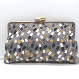 Sarah's Bag Beaded Pill Print Large Clutch Gray Canvas