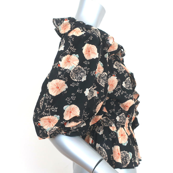 Ulla Johnson Puff Sleeve Top Nadya Black Floral Print Size 4 Tie-Neck Blouse