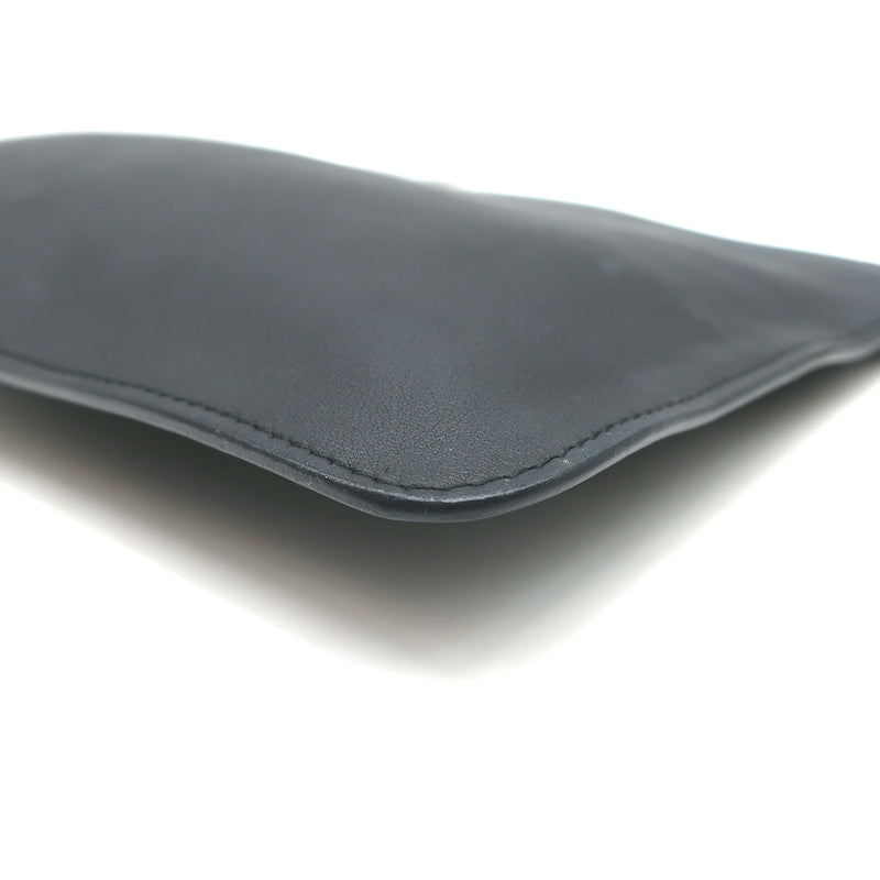 Christian Dior Wristlet Pouch Black Leather Small Flat Clutch