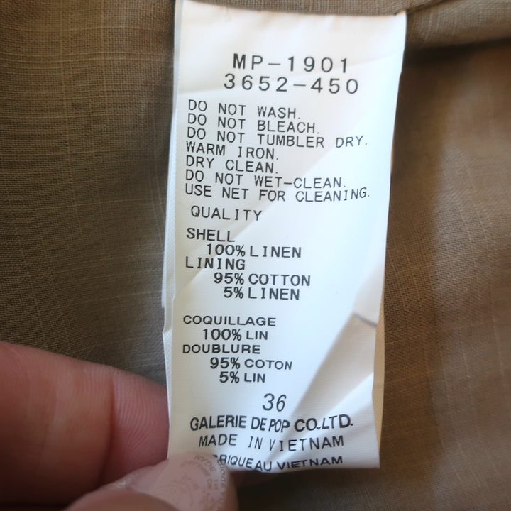 Pas de Calais Button-Front Jacket Tan Linen Size 36