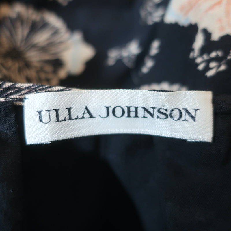 Ulla Johnson Puff Sleeve Top Nadya Black Floral Print Size 4 Tie-Neck Blouse