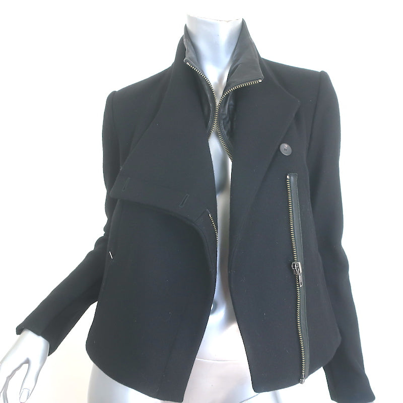 Helmut Lang Radar Double-Zip Jacket Black Felt &amp; Lamb Leather Size Petite