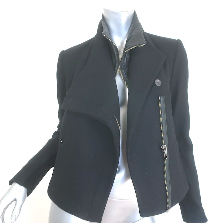 Helmut Lang Radar Double-Zip Jacket Black Felt &amp; Lamb Leather Size Petite