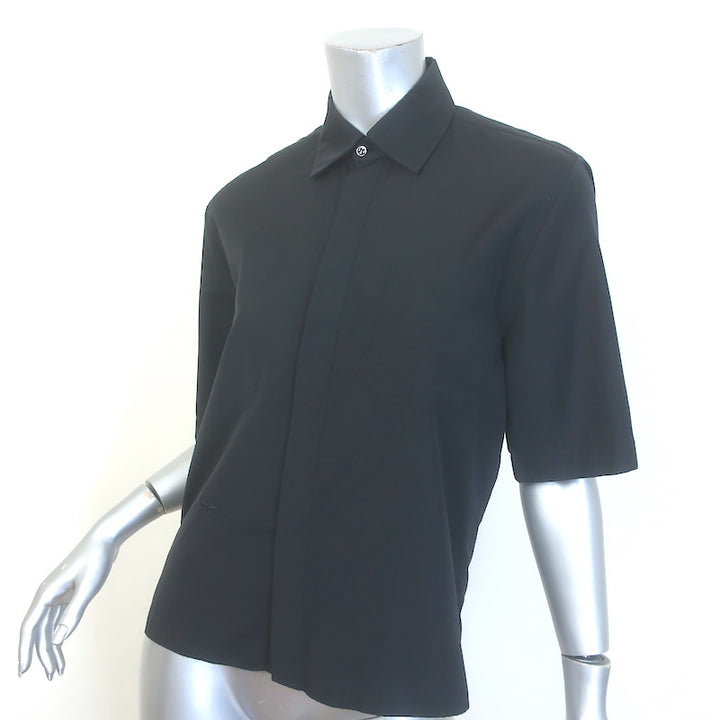 Christian Dior Short Sleeve Button Down Blouse Black Cotton Size US 4