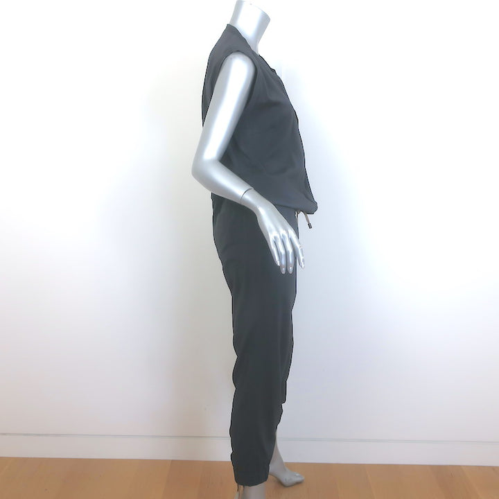 Brunello Cucinelli Drawstring Jumpsuit Charcoal Stretch Silk Size Medium