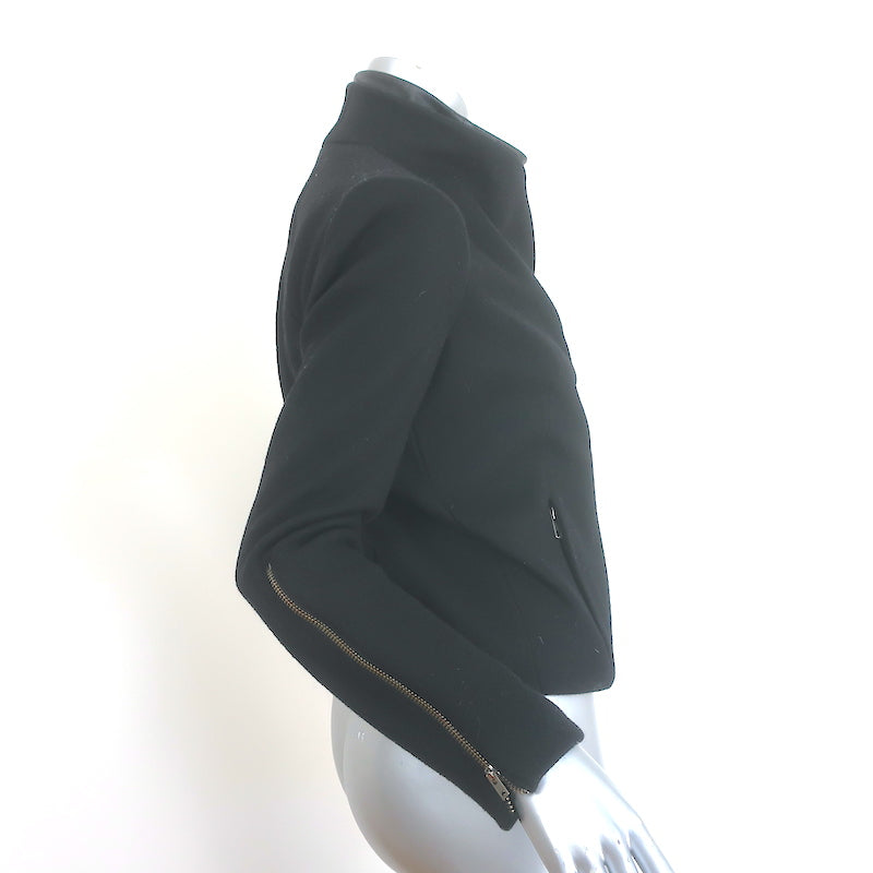 Helmut Lang Radar Double-Zip Jacket Black Felt &amp; Lamb Leather Size Petite
