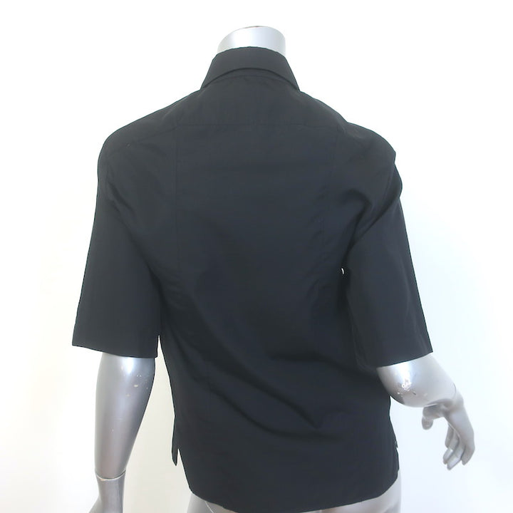 Christian Dior Short Sleeve Button Down Blouse Black Cotton Size US 4