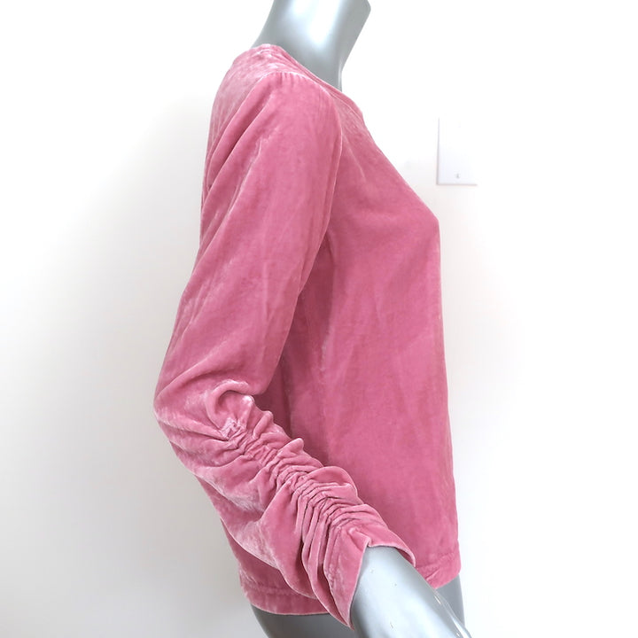 Raquel Allegra Top Jane Pink Velvet Size 0 Gathered-Sleeve Blouse NEW