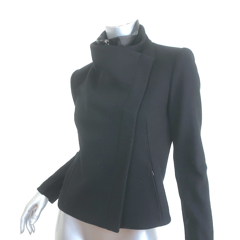 Helmut Lang Radar Double-Zip Jacket Black Felt &amp; Lamb Leather Size Petite