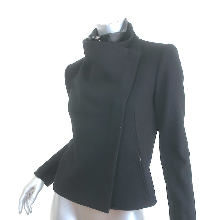 Helmut Lang Radar Double-Zip Jacket Black Felt &amp; Lamb Leather Size Petite
