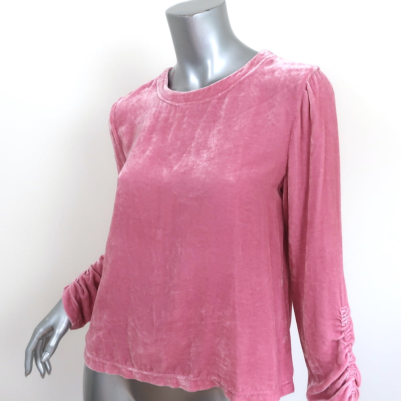 Raquel Allegra Top Jane Pink Velvet Size 0 Gathered-Sleeve Blouse NEW