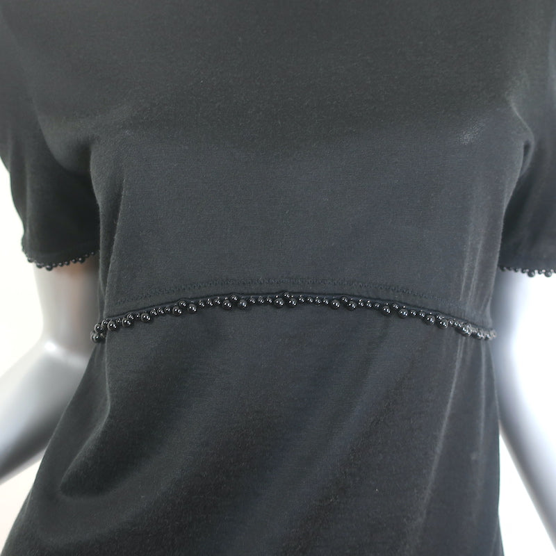 Chanel Beaded T-Shirt Black Jersey Size 38 Short Sleeve Top