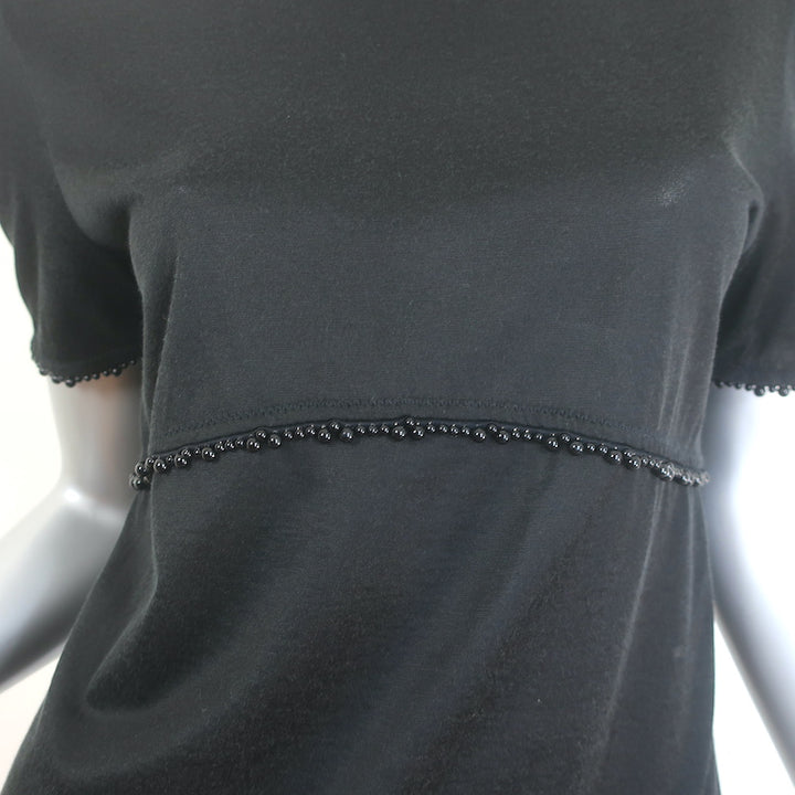 Chanel Beaded T-Shirt Black Jersey Size 38 Short Sleeve Top