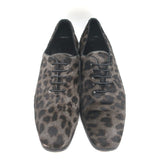 Christian Dior Leopard Print Calf Hair Oxfords Gray Size 39 Lace-Up Flats