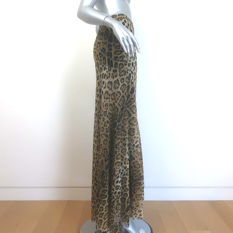 Fuzzi Leopard Print Mesh Maxi Skirt Brown/Black Size Medium