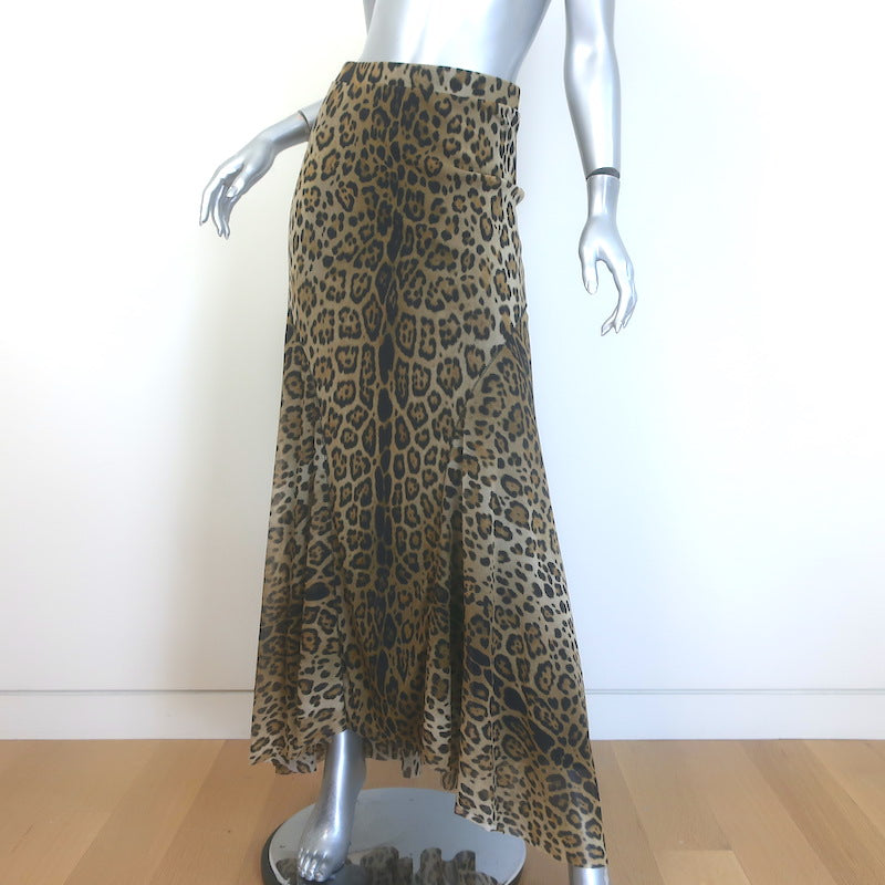 Fuzzi Leopard Print Mesh Maxi Skirt Brown/Black Size Medium