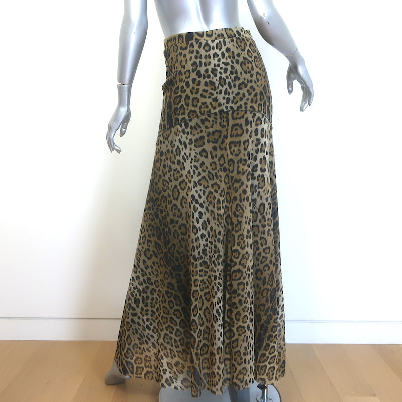 Fuzzi Leopard Print Mesh Maxi Skirt Brown/Black Size Medium