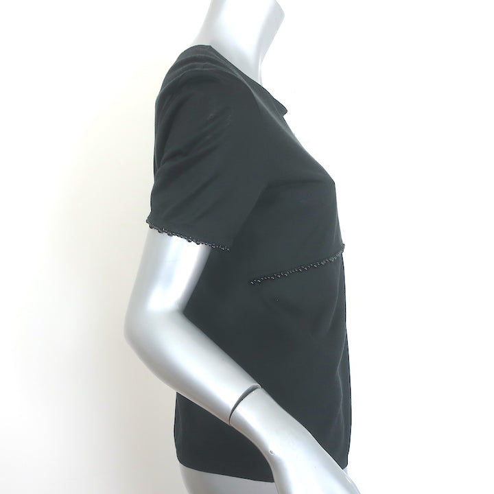 Chanel Beaded T-Shirt Black Jersey Size 38 Short Sleeve Top