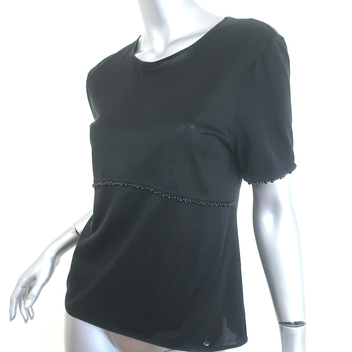Chanel Beaded T-Shirt Black Jersey Size 38 Short Sleeve Top