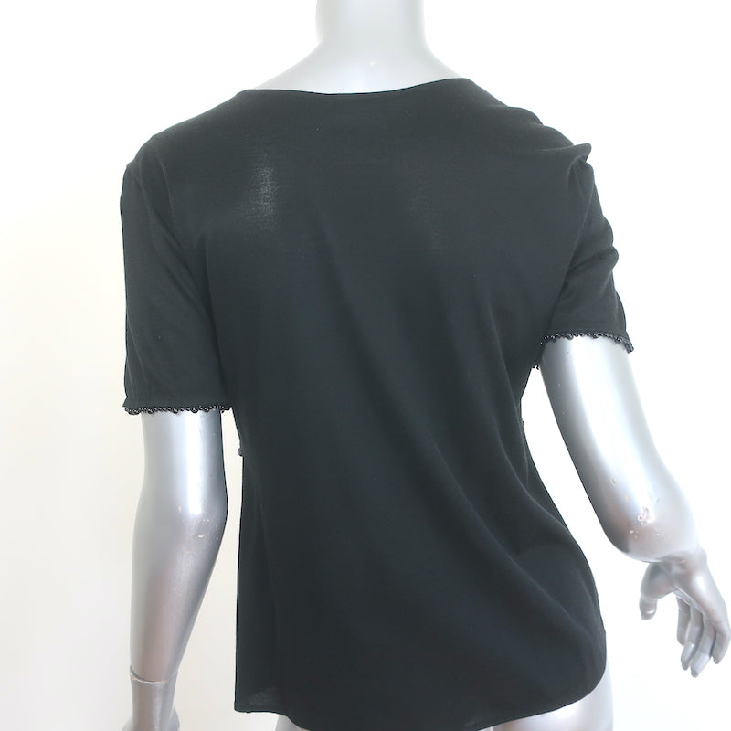 Chanel Beaded T-Shirt Black Jersey Size 38 Short Sleeve Top