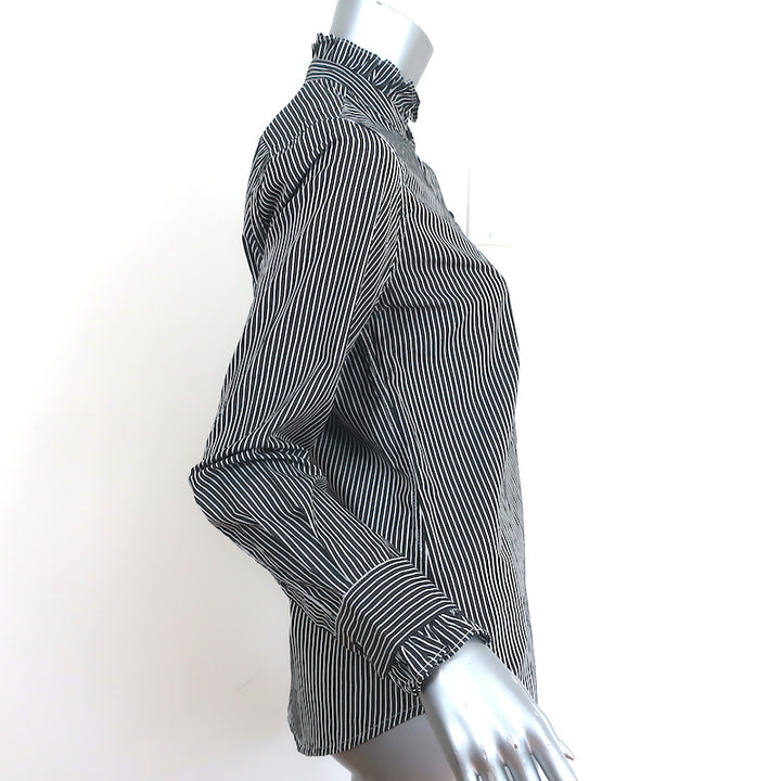 Nili Lotan Shirt Lydia Black/White Stripe Ruffled Cotton Size Extra Small NEW
