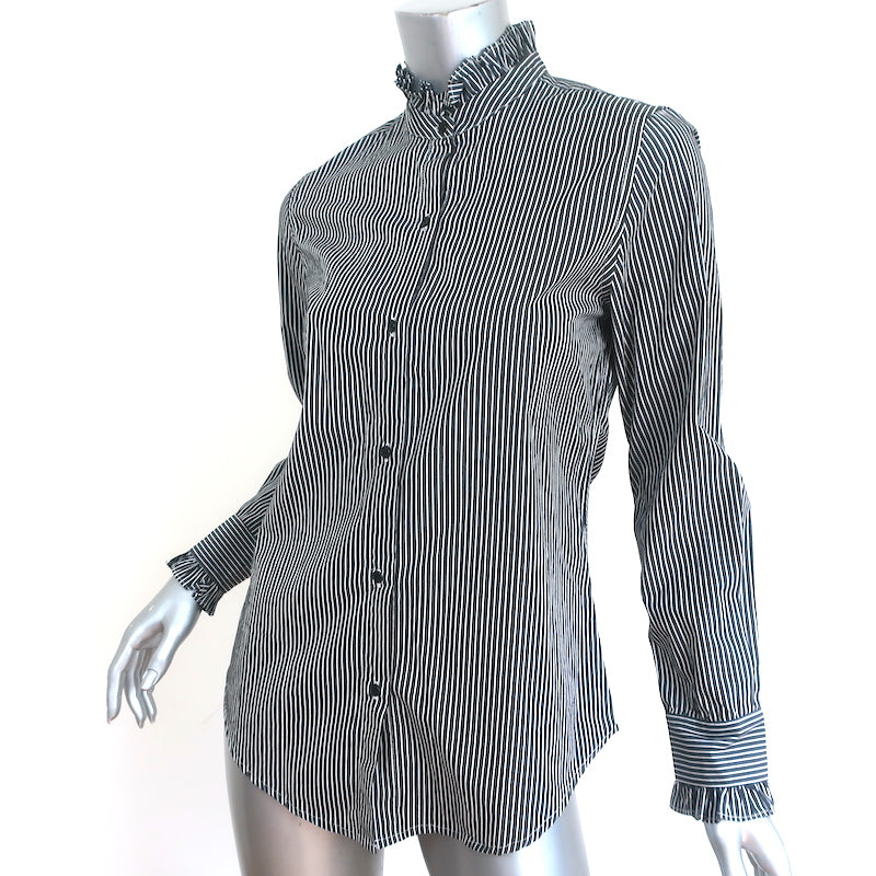 Nili Lotan Shirt Lydia Black/White Stripe Ruffled Cotton Size Extra Small NEW