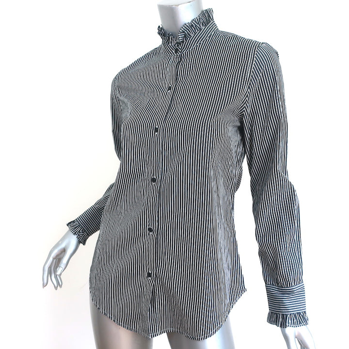 Nili Lotan Shirt Lydia Black/White Stripe Ruffled Cotton Size Extra Small NEW