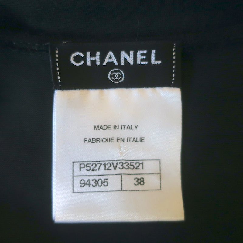 Chanel Beaded T-Shirt Black Jersey Size 38 Short Sleeve Top