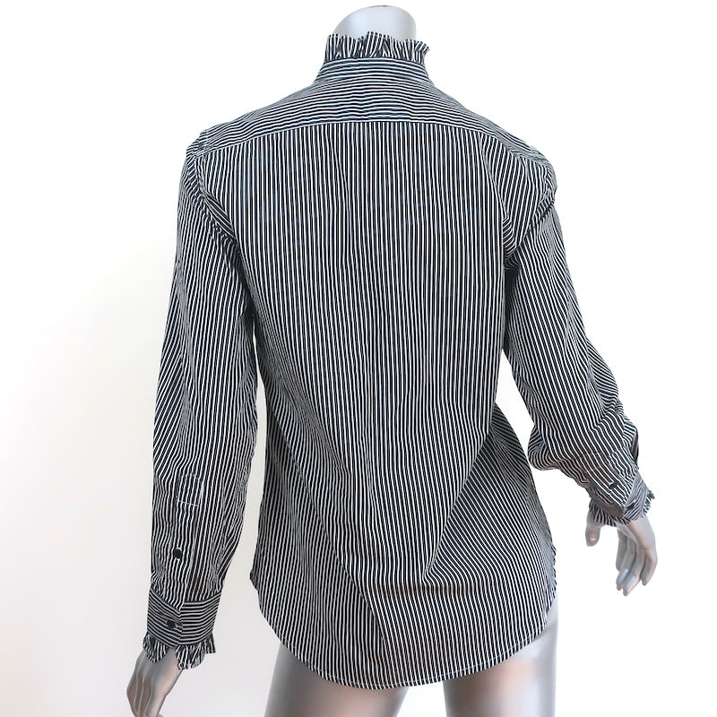 Nili Lotan Shirt Lydia Black/White Stripe Ruffled Cotton Size Extra Small NEW