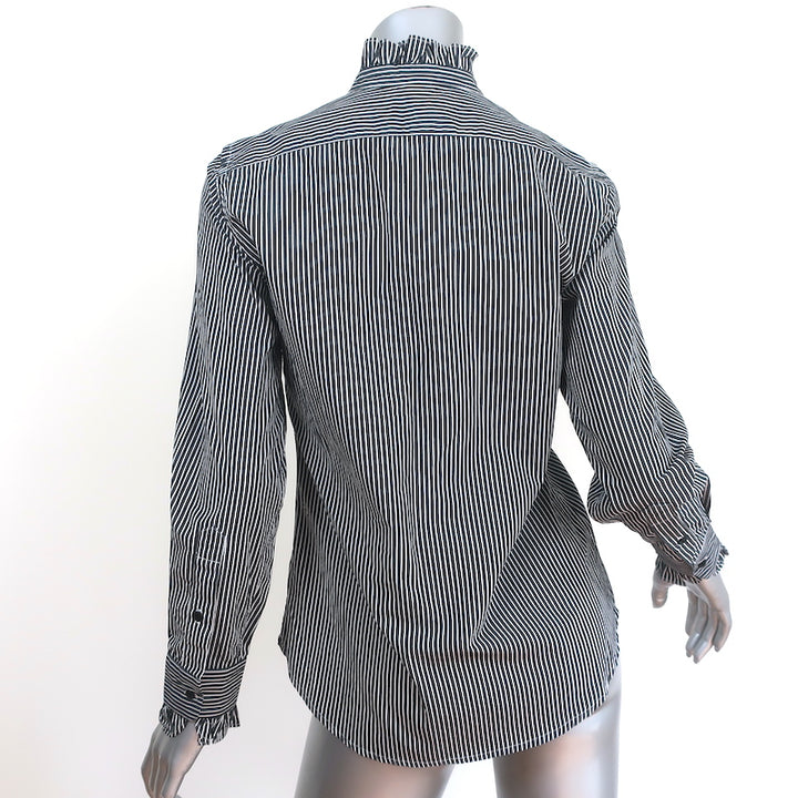 Nili Lotan Shirt Lydia Black/White Stripe Ruffled Cotton Size Extra Small NEW