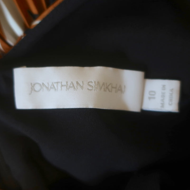 Jonathan Simkhai Ames Pleated Maxi Dress Black/Gold Floral Print Satin Size 10