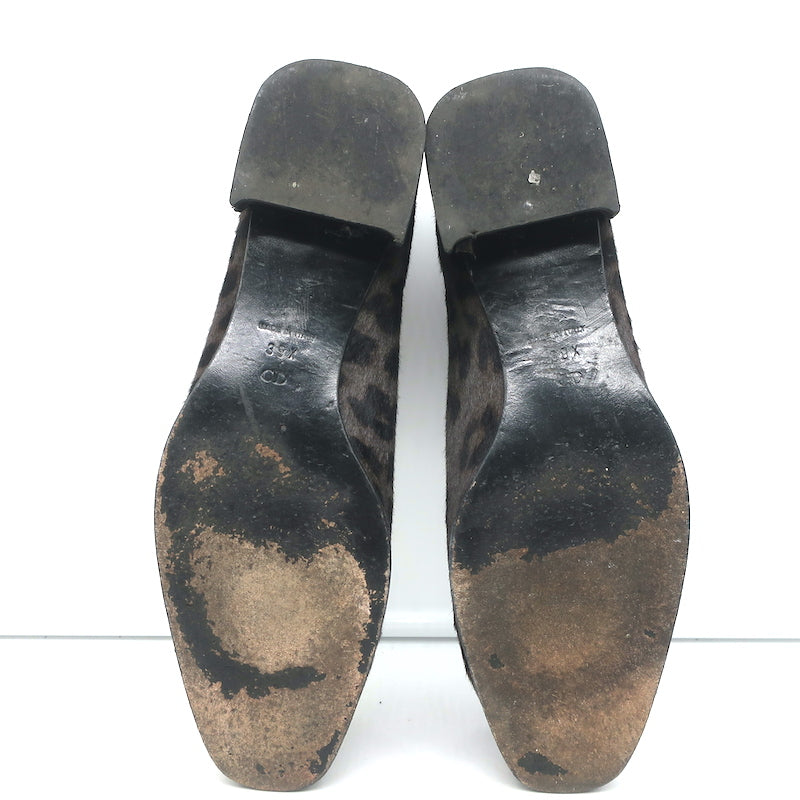 Christian Dior Leopard Print Calf Hair Oxfords Gray Size 39 Lace-Up Flats