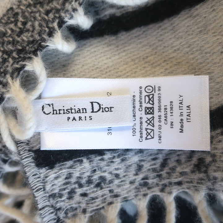 Christian Dior Cashmere Macrocannage Throw Blanket Ivory/Black NEW