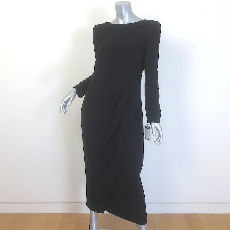 Emporio Armani Wrap-Effect Open Back Midi Dress Black Cady Size 46 NEW