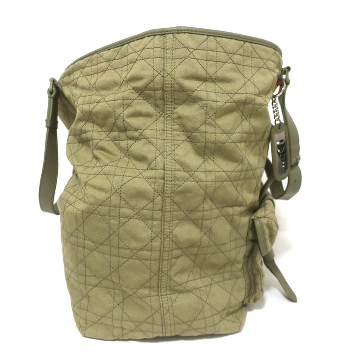Christian Dior Cannage Quilted Canvas Tote Army Green Large Shoulder Bag