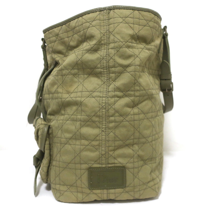 Christian Dior Cannage Quilted Canvas Tote Army Green Large Shoulder Bag