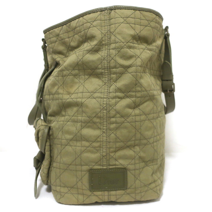 Christian Dior Cannage Quilted Canvas Tote Army Green Large Shoulder Bag