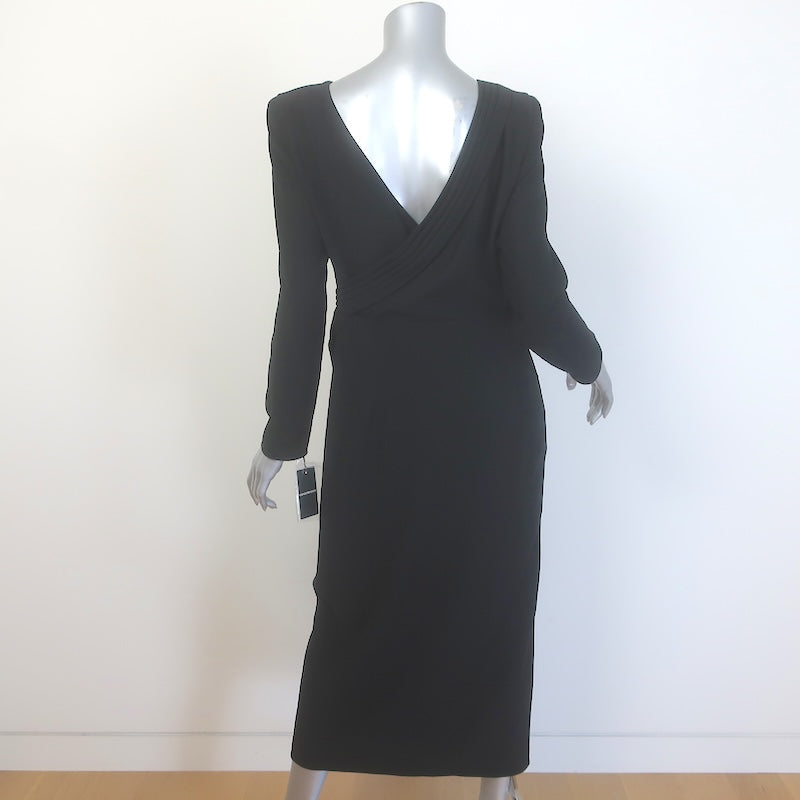 Emporio Armani Wrap-Effect Open Back Midi Dress Black Cady Size 46 NEW