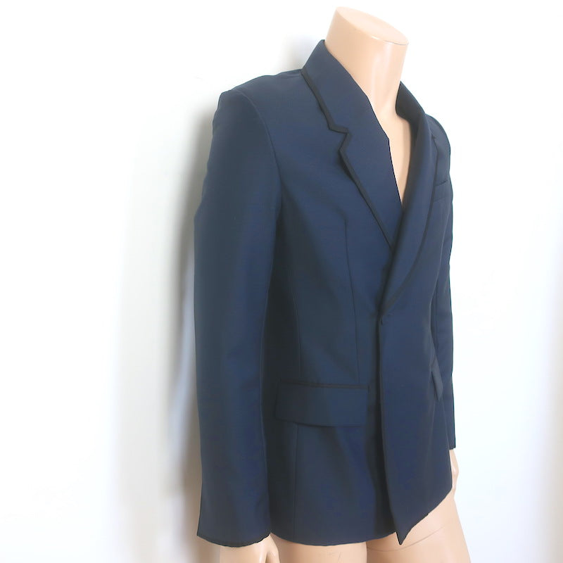 Dior Homme Double Breasted Satin-Trimmed Blazer Jacket Navy Size 44
