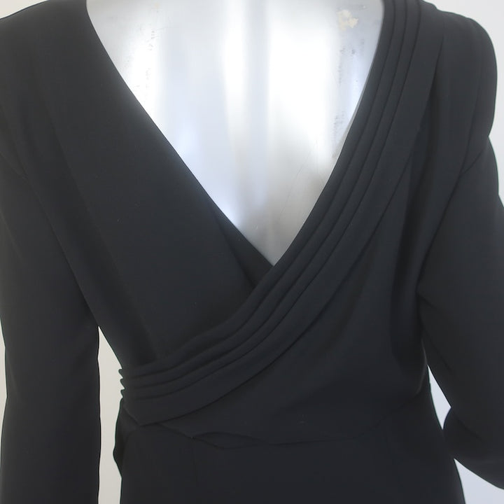 Emporio Armani Wrap-Effect Open Back Midi Dress Black Cady Size 46 NEW